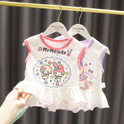 1-6岁女童夏装女宝宝卡通印花裙摆背心上衣儿童夏季洋气衣服