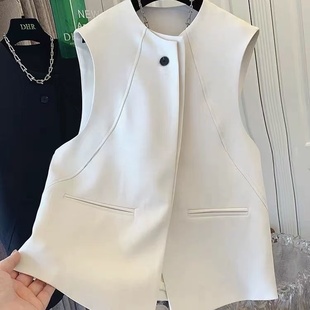 西装马甲女2025春秋薄款大码背心圆领坎肩无领宽松时尚西服马夹潮