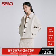 SPAO女士外套冬季小翻领单排扣短款呢子大衣外套SPJKB4TW12