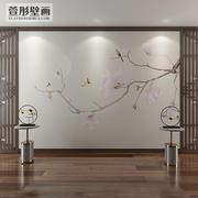 简约新中式花鸟电视背景墙现代18d壁画卧室床头影视墙布素雅壁纸