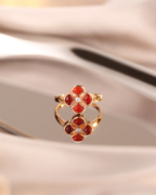 优璨18K玫瑰金钻石戒指镶嵌天然红玛瑙钻石女戒夏日百搭套装