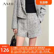 Amii复古小香风休闲裤女2024夏季经典花纱短裤小个子修身裤子