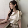 韩国chic夏季简约气质，不规则领口系带，蝴蝶结设计光泽感无袖衬衫女