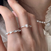 几何螺旋扭曲戒指女个性时尚简约甜美珍珠s925银开口指环食指戒潮