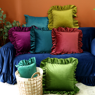 简约现代纯色法式轻奢风欧式丝绒，抱枕客厅沙发，靠背腰枕靠垫高级感
