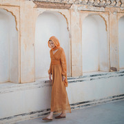 理想三旬旅行女装摩洛哥旅游度假民族风连衣裙复古显瘦沙漠长裙女