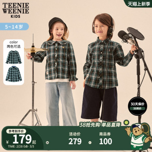 TeenieWeenie Kids小熊童装男女童格纹翻领长袖衬衫儿童绿色上衣