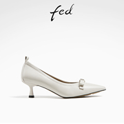 fed法式单鞋春季女鞋温柔白色，高跟鞋真皮鞋女款d0316-zcb216