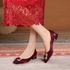 旗袍婚鞋女3公分中老年粗跟妈妈气质，红色高跟鞋婚礼，喜婆婆婚宴鞋