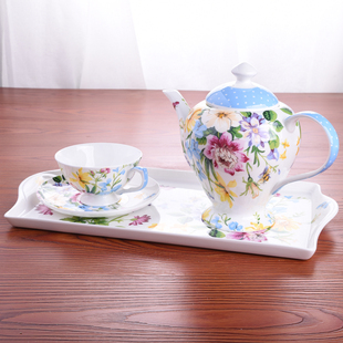 骨瓷创意花茶具套装茶壶杯碟双层果盘，陶瓷欧式家用红茶咖啡酒店摆