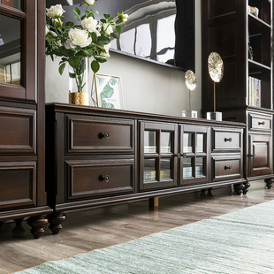 美式纯全实木电视柜茶几组合欧式中古风法式复古轻奢原木客厅家具
