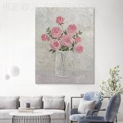 网红粉红色玫瑰玄关装饰画丙烯肌理手绘大芬油画村石砂客花卉厅挂