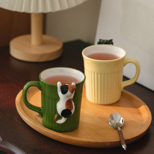 陶瓷小猫手绘马克杯子咖啡，水杯早餐牛奶杯情侣，杯家用简约可爱萌物