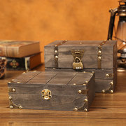 复古灰色木质收纳盒带锁的首饰储物盒包装盒木盒子木箱子