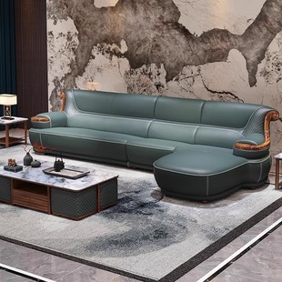 乌金木真皮沙发新中式现代轻奢别墅客厅海绵实木头层牛皮转角沙发