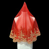 红色头纱新娘结婚礼服秀禾服红盖头中式复古风，短款蕾丝拍照纱