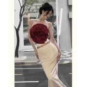 JCC•Y辣妹半身裙夏季女小众设计感包臀裙玫瑰高腰显瘦白色长裙
