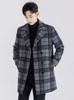 冬季羊毛呢大衣男中长款加厚潮流格子外套潮流，2023年短款风衣