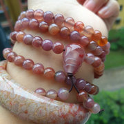 已结缘天然印尼珊瑚玉佛珠，108颗6毫米手链，多圈紫红色冰飘菊花石