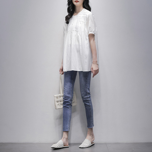 白色雪纺衫女2024夏季韩版圆领短袖气质，百搭休闲宽松打底上衣