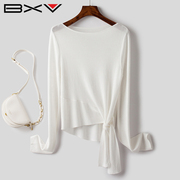 BXV不规则下摆针织衫女2024春秋白色设计感套头毛衣时尚质感