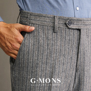 吉约蒙羊毛西裤男灰色条纹商务，休闲直筒毛呢西服西装裤子修身冬季
