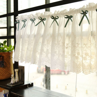 韩式田园纯棉镂空刺绣布艺，半帘成品飘窗帘，厨房咖啡帘门帘定制短帘