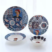 北欧风格弗里达系列餐盘碗四件套文艺人脸艺术陶瓷碗盘子餐具套装