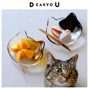 石冢硝子日本进口猫咪玻璃碟子，手工蘸料碟可爱水果碟下午茶点心盘