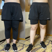 大码胖mm高腰假两件运动裤，子女健身裤中长裤速干瑜伽夏季七分跑步