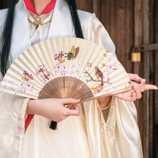 故宫系列中国风折扇手绘穿纸串面扇出国古风舞蹈汉服小扇子