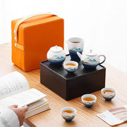茶具小套装茶盘简约家用泡茶壶商务户外旅行便携千里江山陶瓷