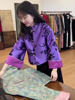 新中式国风紫色提花唐装外套女2024春季气质盘扣高级感上衣