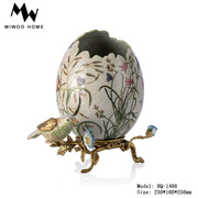 欧式客厅玄关花器高端美式别墅鸟蛋艺术花瓶，纯铜手绘陶瓷花盆摆件