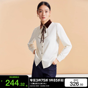 v区绫致Vero Moda衬衫衬衣女2023秋冬雪纺直筒长裙翻领简约时尚