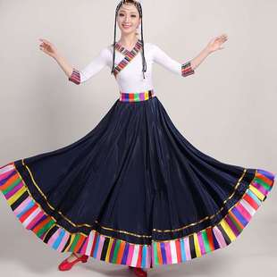 藏族舞蹈演出服装女成人广场舞表演套装民族风长裙分体两件套