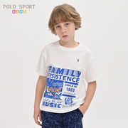 Polo Sport童装男童短袖t恤夏装儿童纯棉圆领印花体恤衫衣服