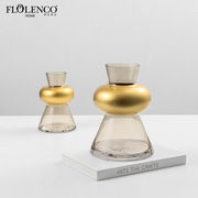 创意现代简约玻璃锥形，金花瓶(金花瓶)装饰时尚轻奢客厅样板间家居饰品摆件