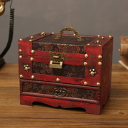 创意古风结婚带锁手饰品项链发簪首饰盒复古收纳盒木盒子梳妆盒