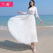 红色雪纺连衣裙女2023超仙长款三亚海边旅游拍照仙女度假沙滩长裙