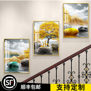 楼梯楼道口间装饰画，现代简约客厅墙面壁画走廊，过道复式三联画挂画