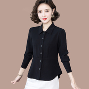 黑色雪纺衬衫女长袖，2023春秋韩版收腰显瘦衬衣气质职业装上衣
