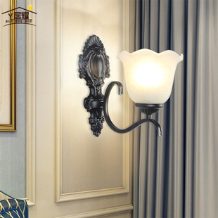 简欧壁灯床头灯卧室温馨简约客厅背景墙铁艺灯具，艺术过道美式创意