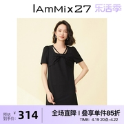 IAmMIX27泡泡袖连衣裙女夏季青春减龄大蝴蝶结通勤百搭黑色短裙女