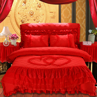 韩版加厚夹棉床罩式公主床裙1.8米四件套蕾丝床罩多件套婚庆