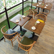 。温莎椅地中海北欧原木色实木咖啡厅桌椅奶茶店甜品店餐桌椅组合