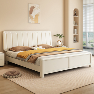 北欧白色实木床1.5米奶油风双人床主卧床1.8米家用现代简约储物床
