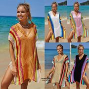 2023夏季沙滩罩衫镂空针织彩虹度假比基尼外罩衫防晒衣女