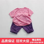 儿童短袖T恤韩国童装洗水竹节棉圆领T恤软糯糖果色短袖中小童T恤