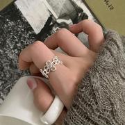 镂空花朵戒指女高级感韩版气质个性S925银开口指环小众网红食指戒